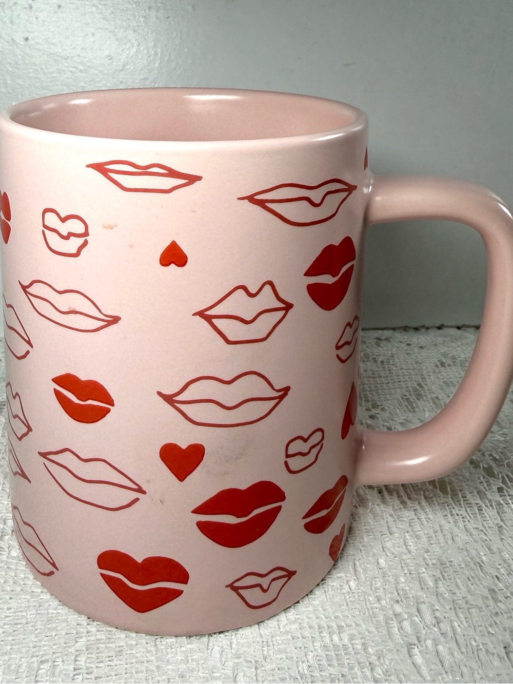 Starbucks Pink Mug with Red Lips and Hearts